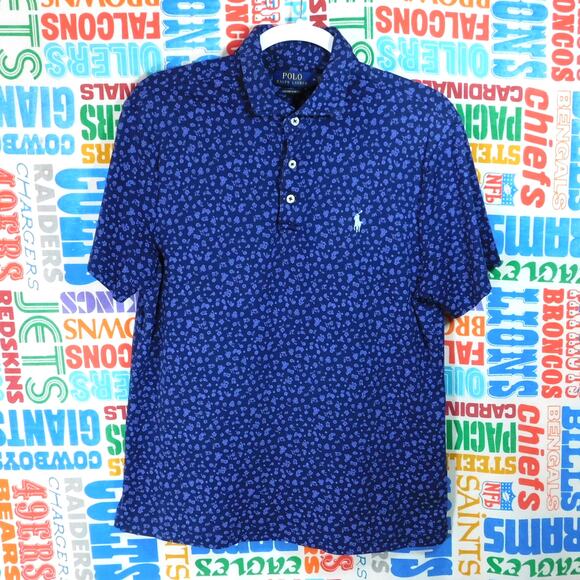 Polo Ralph Lauren Custom Slim Fit Floral Blue Polo Shirt Size Mens M Patterned - Picture 1 of 5